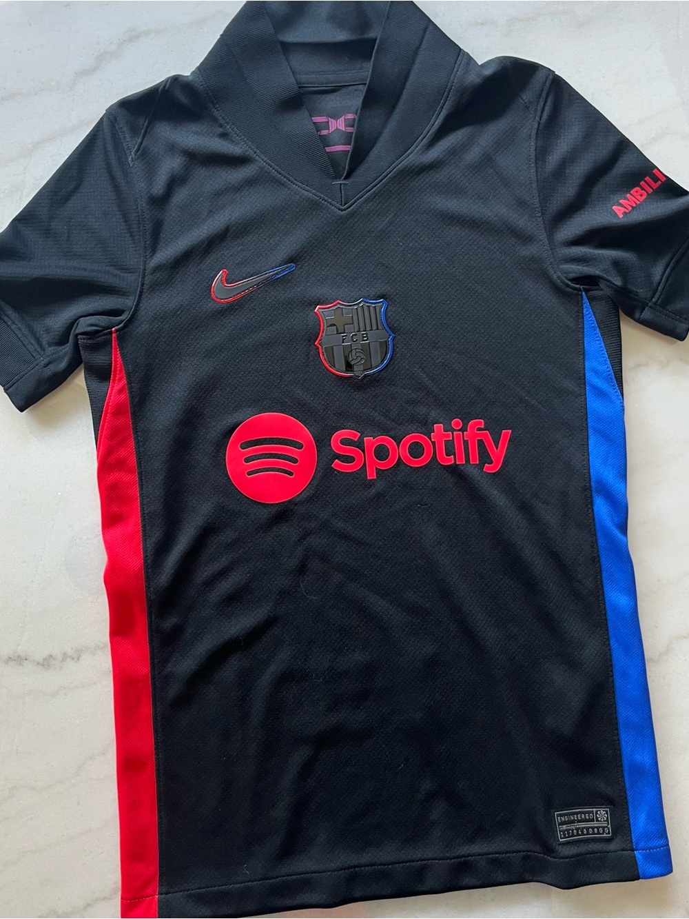 Nike FC Barcelona Kids' Black Spotify Jersey with Red & Blue Accents